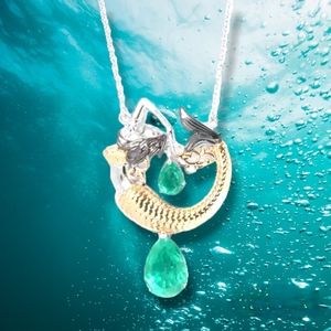 NWT ONE OF A KIND EMERALDINE QUARTZ MERMAID NECKLACE 14KYG OVER STERLING SILVER